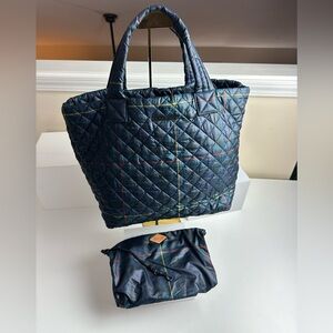 MZ Wallace Metro Tote Quilted Navy Plaid with Pouch Never Used NWOT
